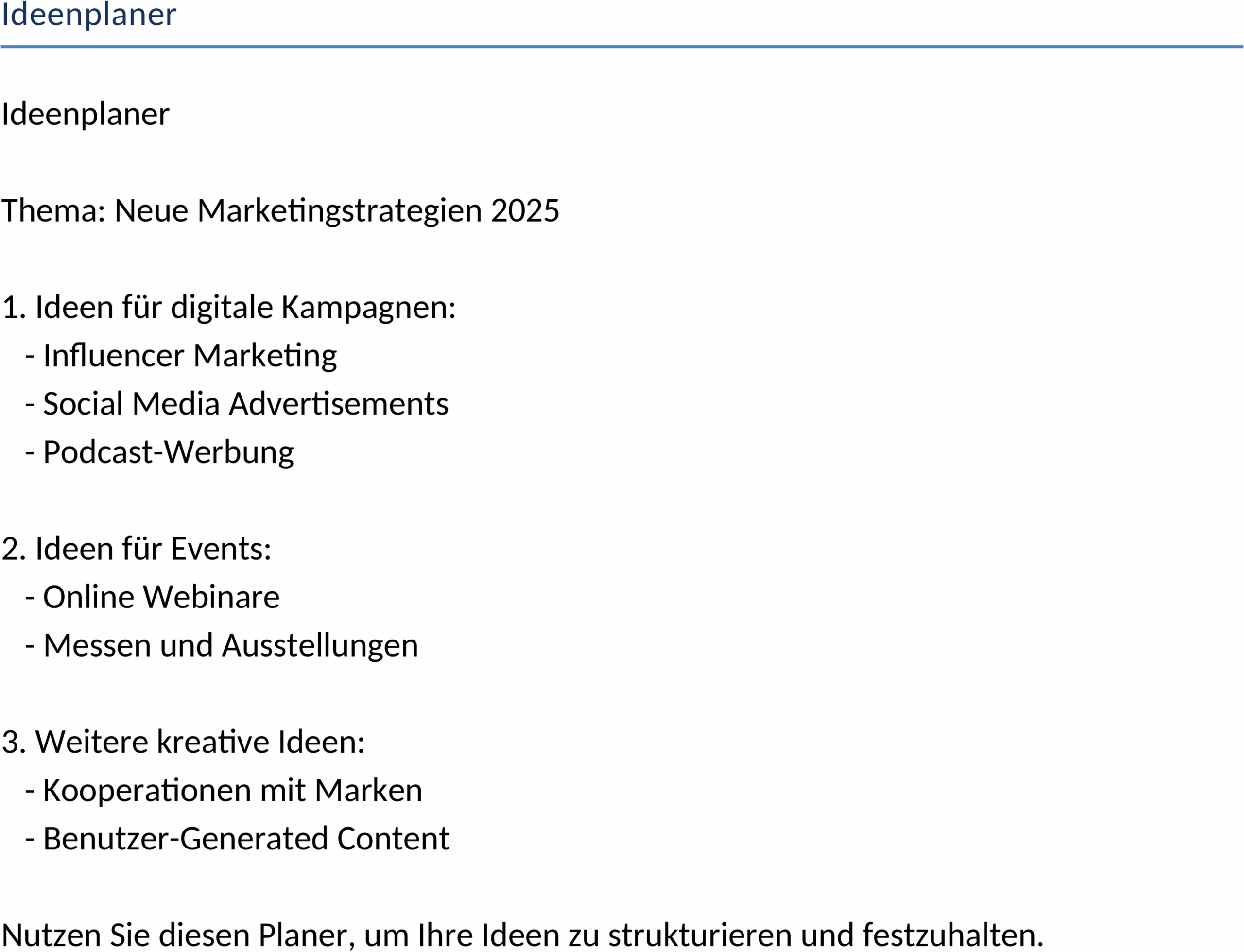 Ideenplaner Word Vorlage