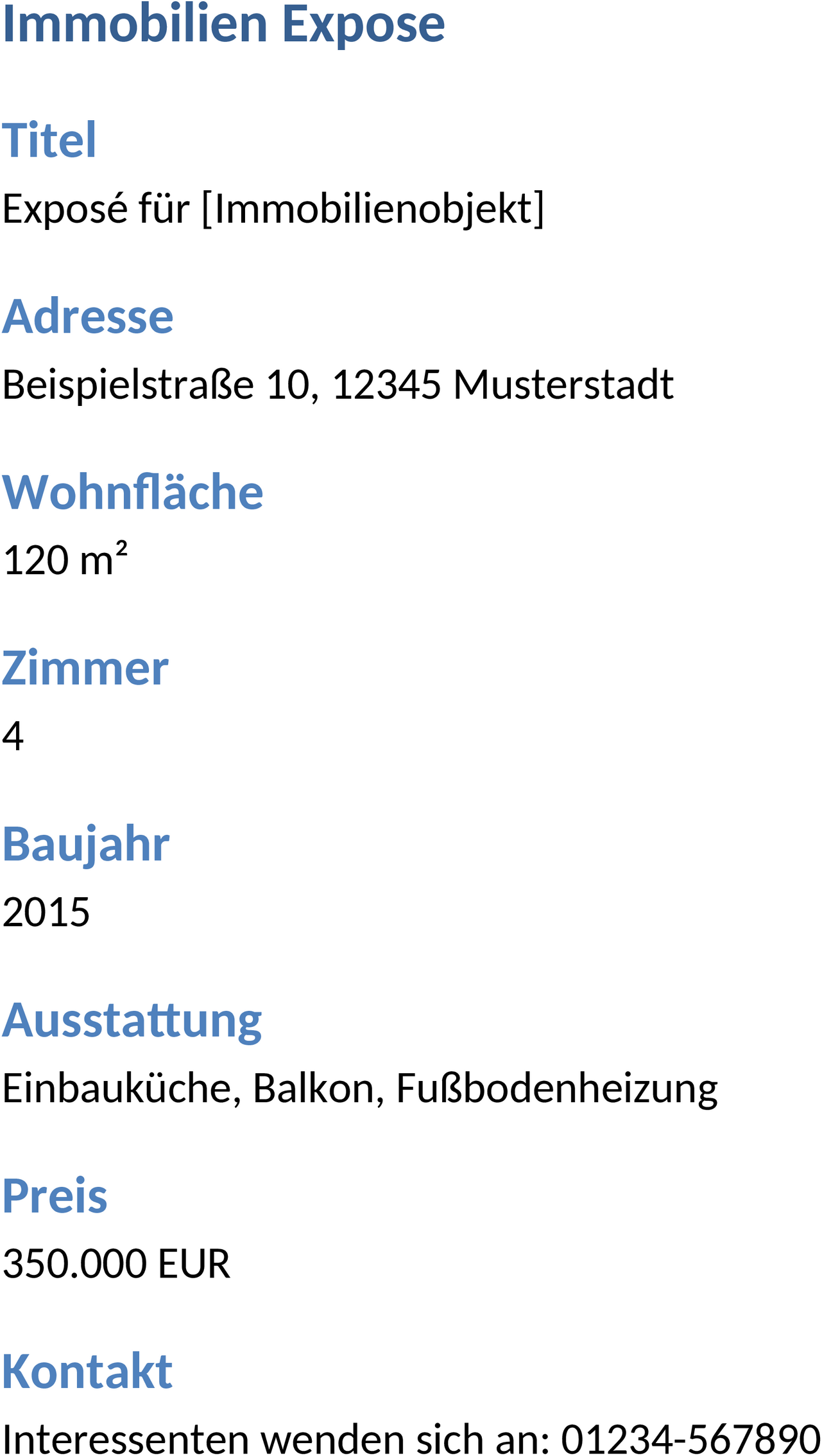 Immobilien-Exposé Word-Vorlage