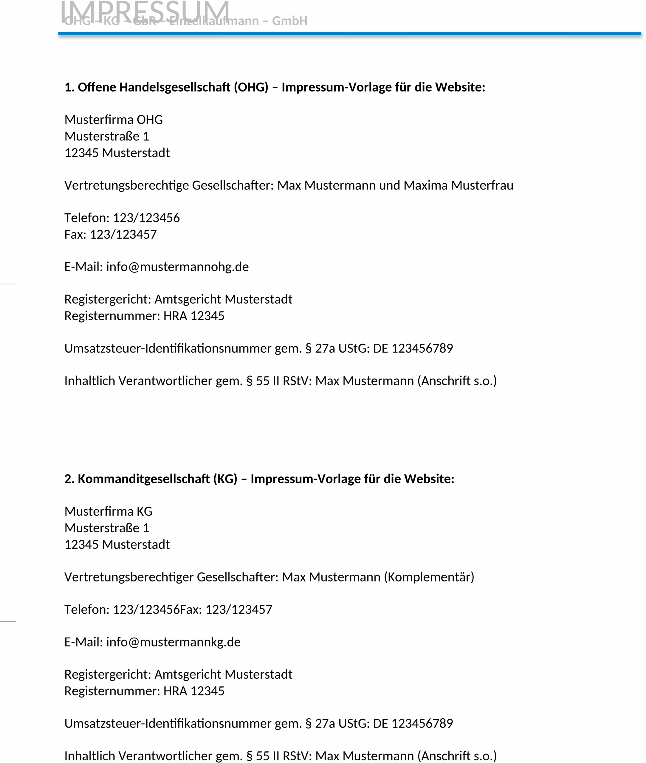 Impressum Word-Vorlage