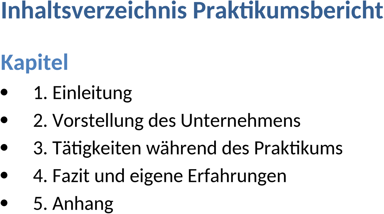 Word-Dokument: Inhaltsverzeichnis für Praktikumsbericht