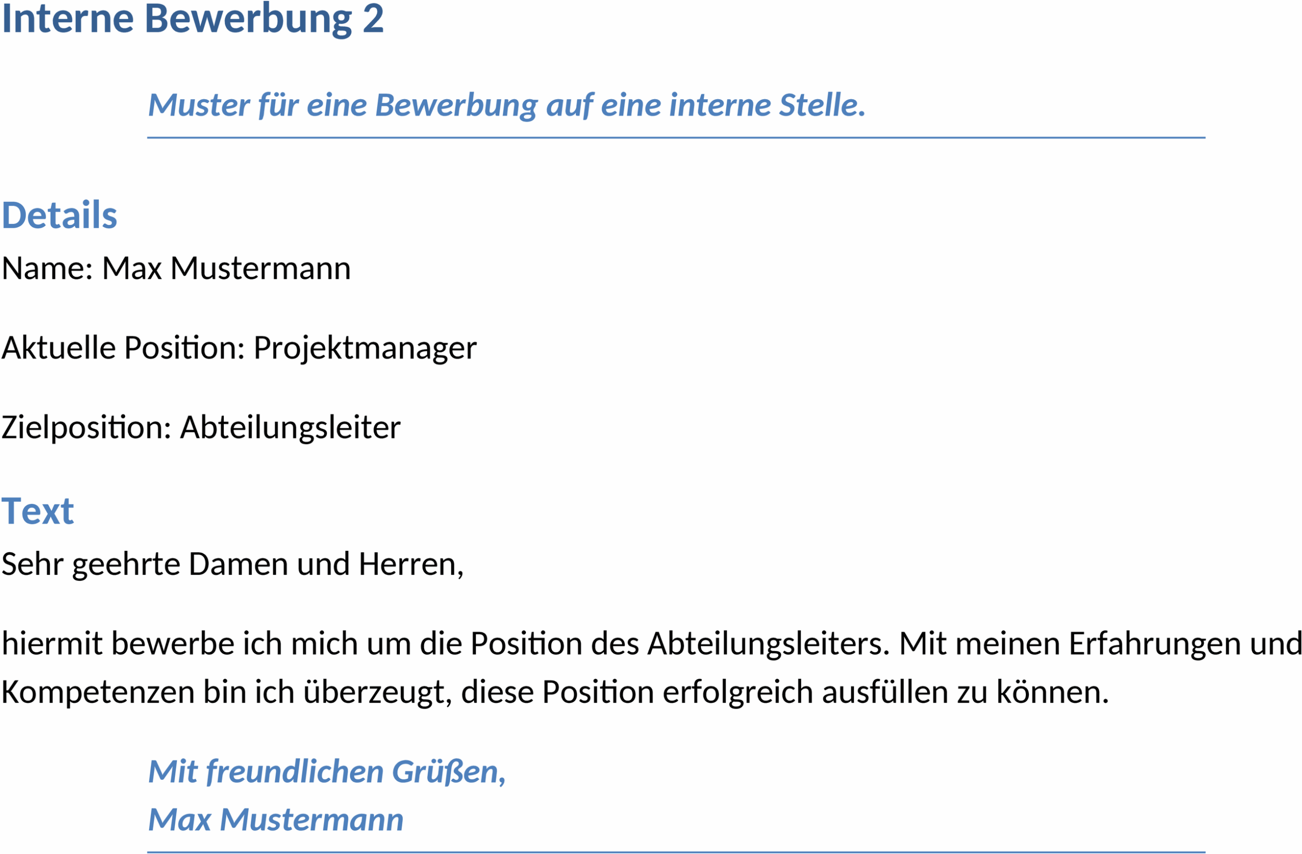 Interne Bewerbung Word-Template