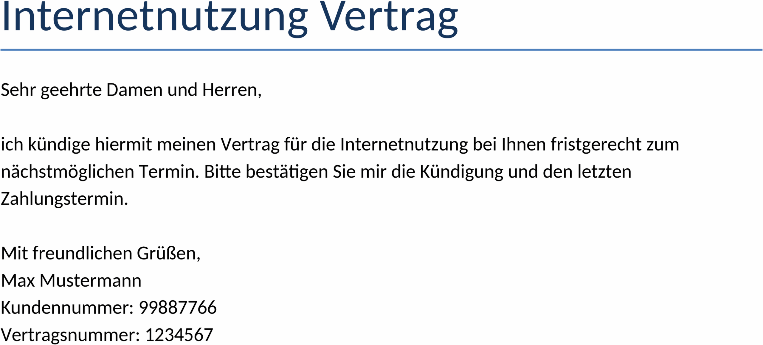 Internetnutzungsvertrag Word Vorlage