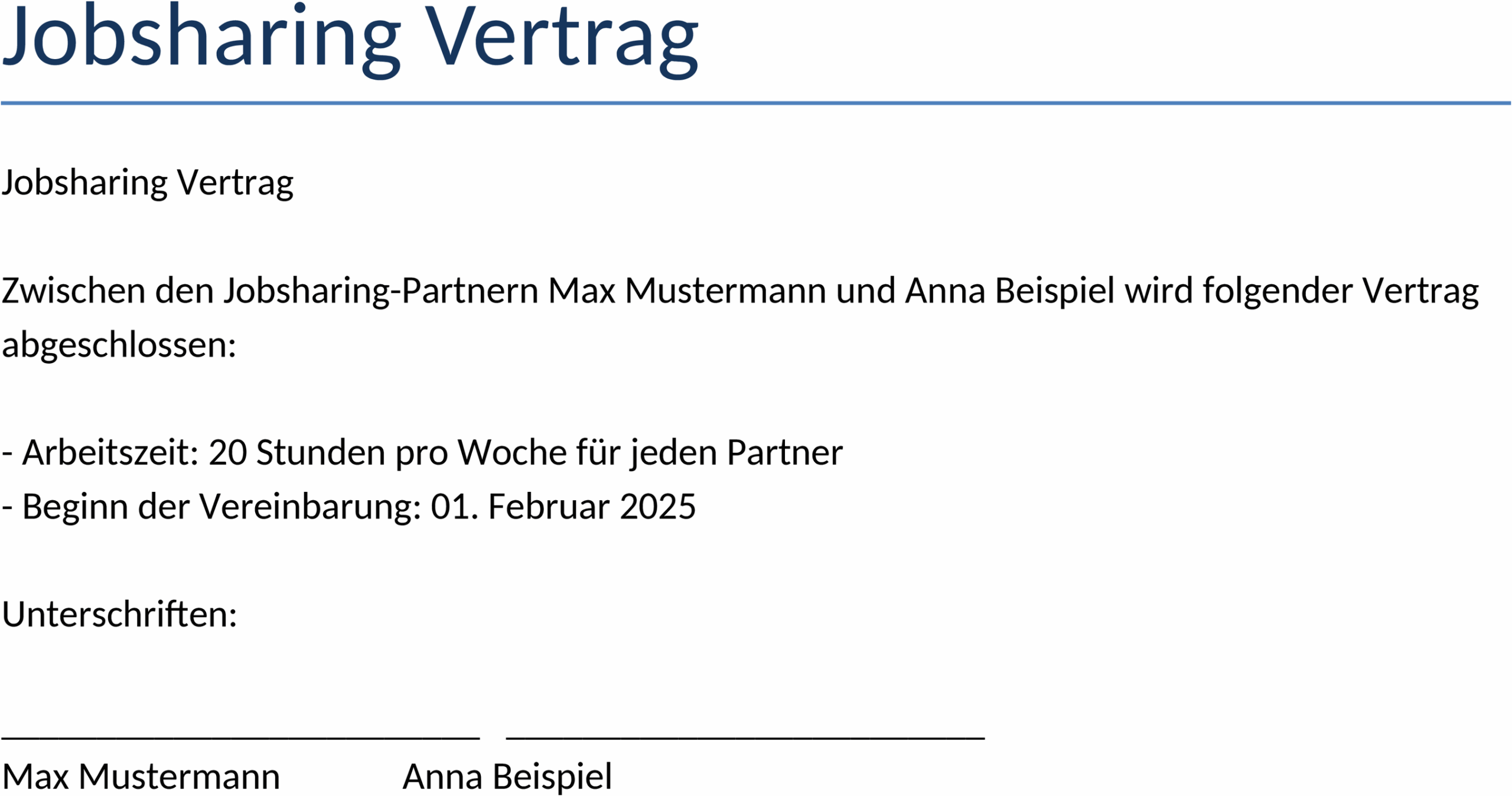 Word-Dokument Jobsharing-Vertrag
