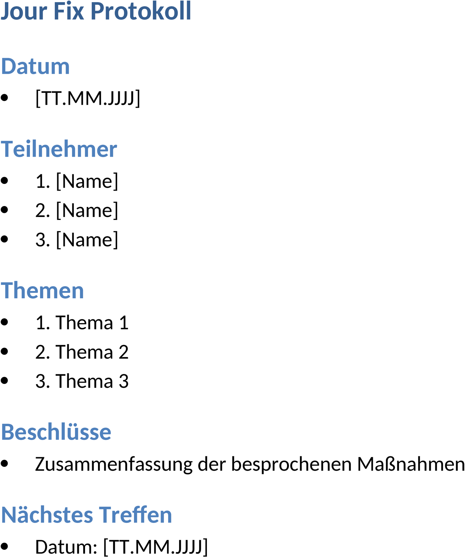 Jour Fixe Protokoll als Word