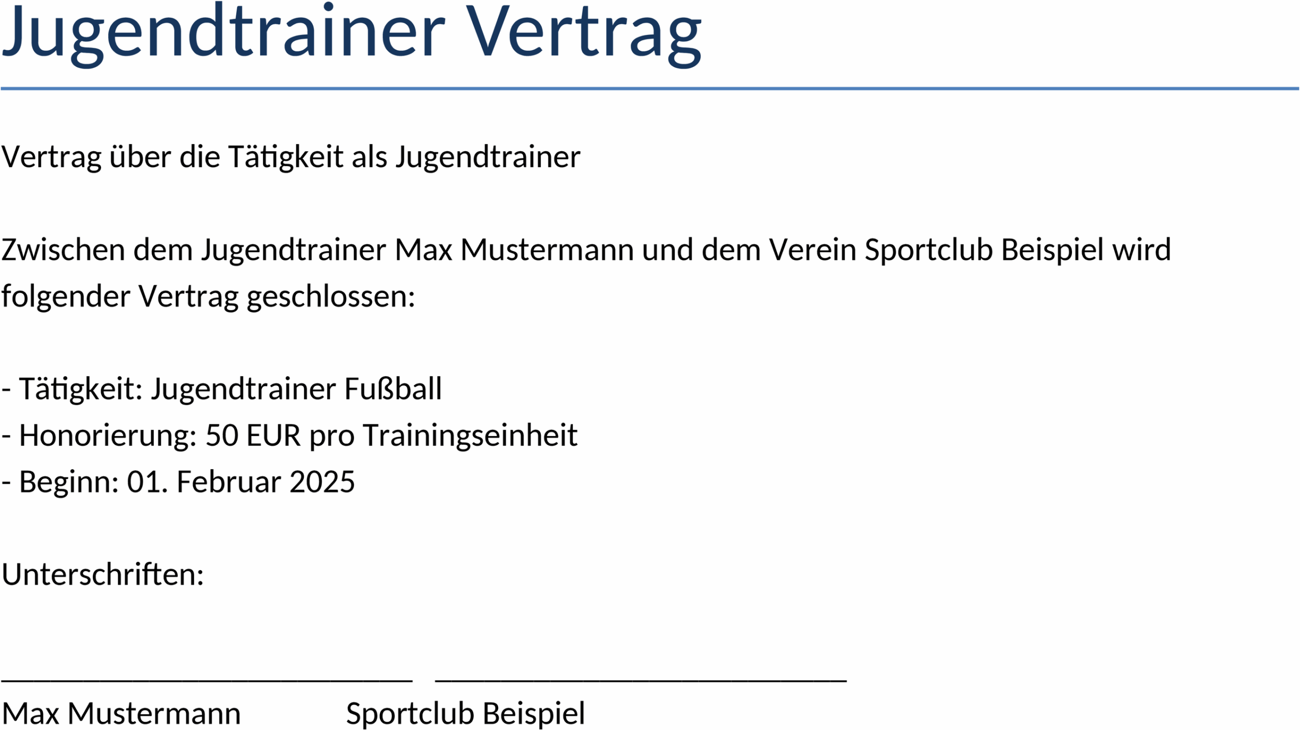 Jugendtrainer-Vertrag Word-Dokument