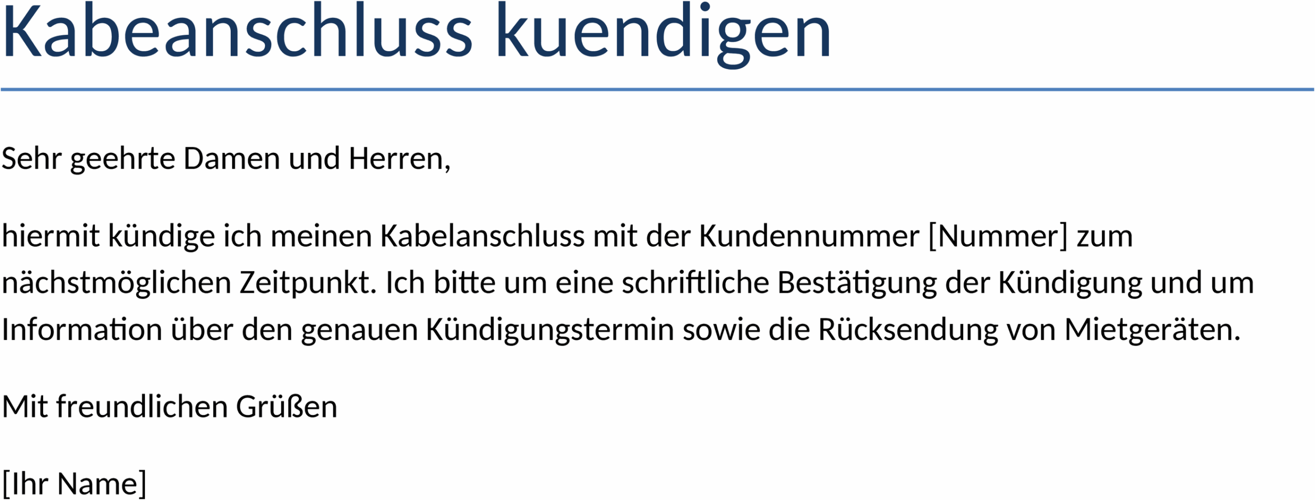 Word-Vorlage für Kabelanschluss Kündigung