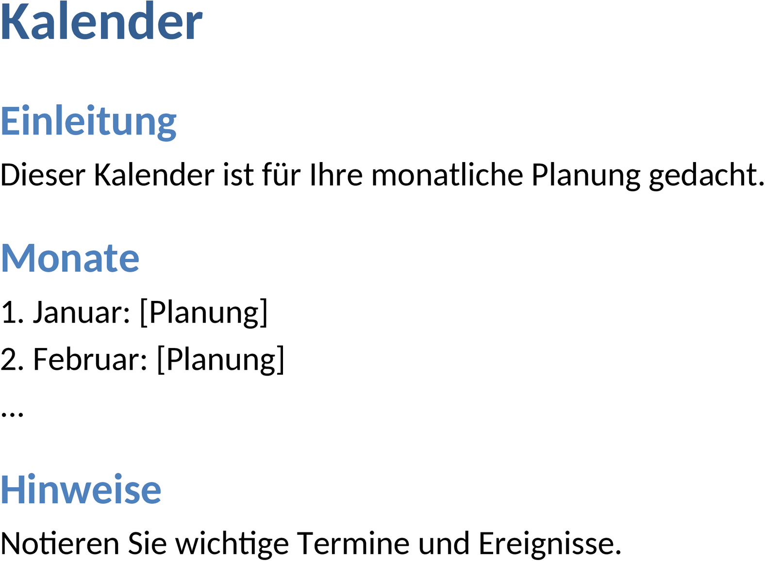 Kalender-Vorlage als Word-Datei