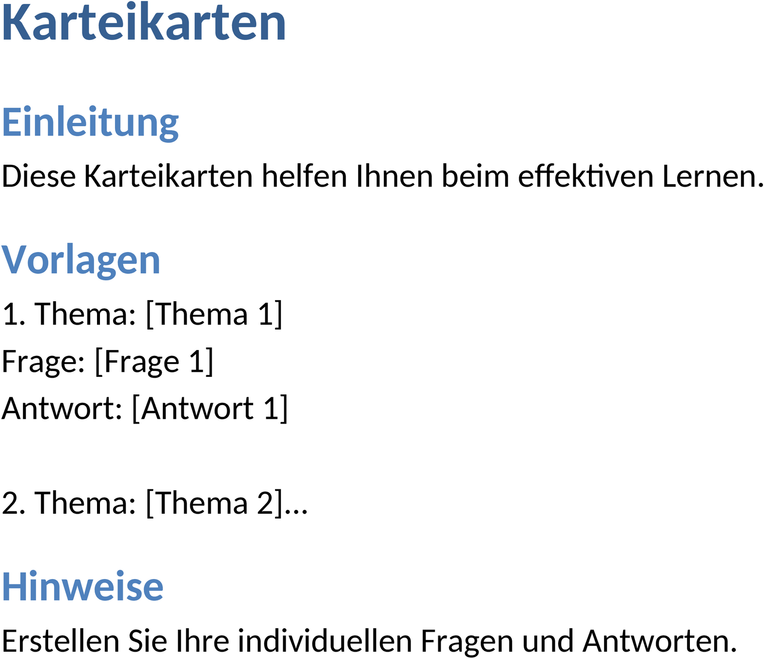 Karteikarten-Vorlage im Word-Format