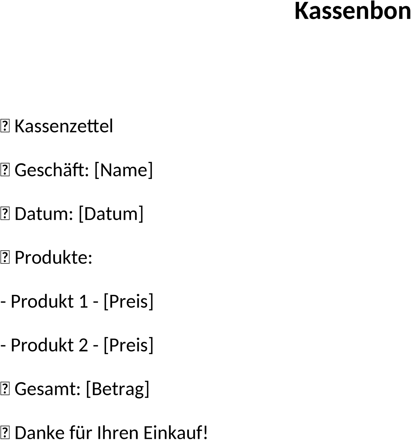 Kassenbon Vorlage als Word-Dokument