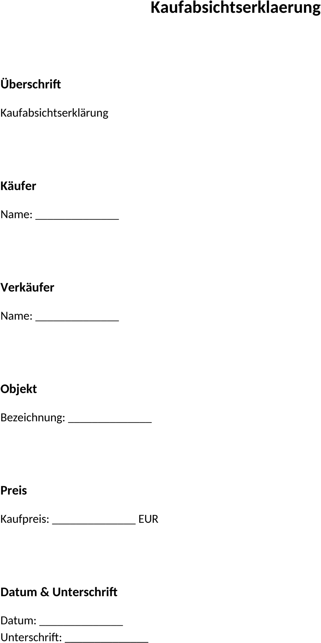 Word-Vorlage Kaufabsichtserklärung