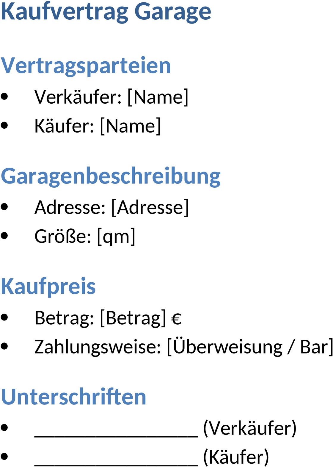 Kaufvertrag für Garage als Word-Datei