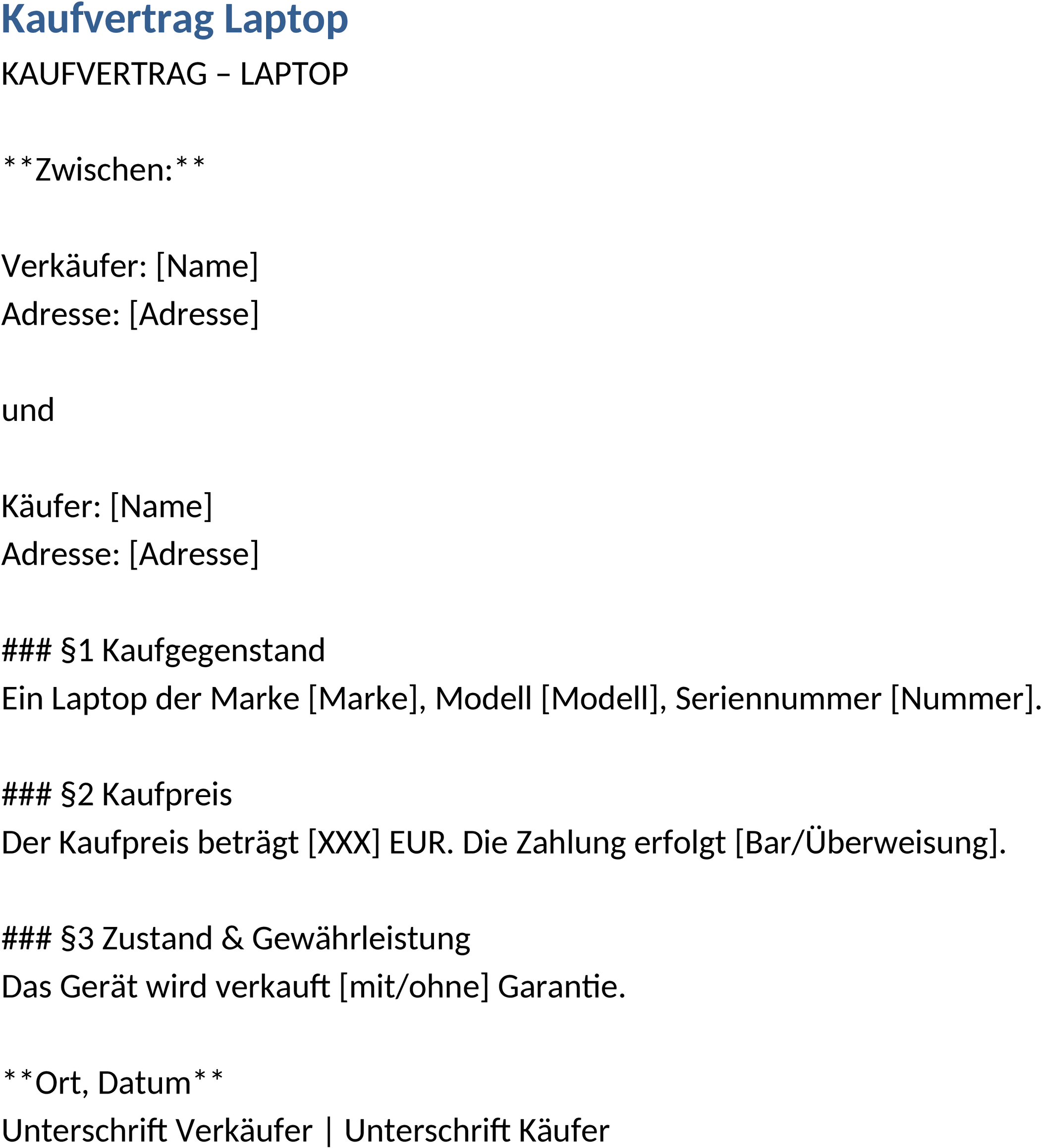Kaufvertrag für Laptops im DOCX-Format