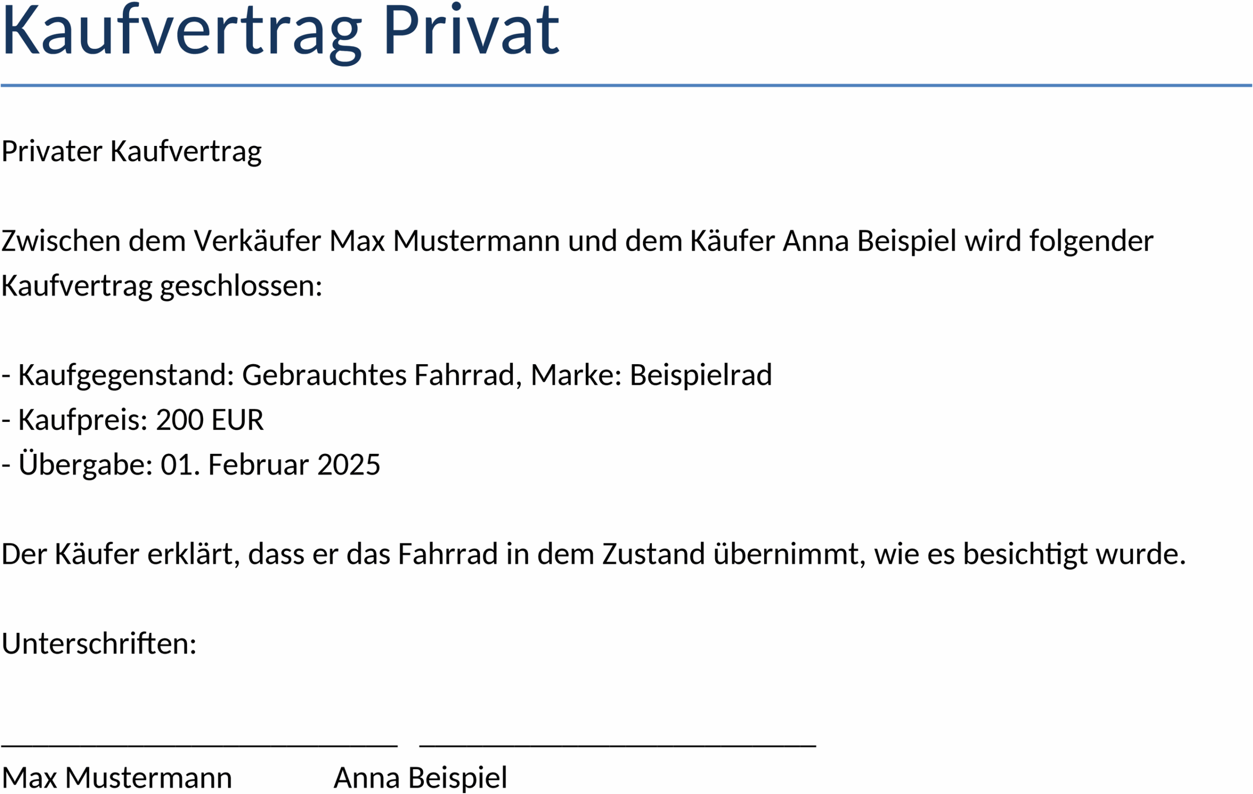 Kaufvertrag Privat Word-Dokument