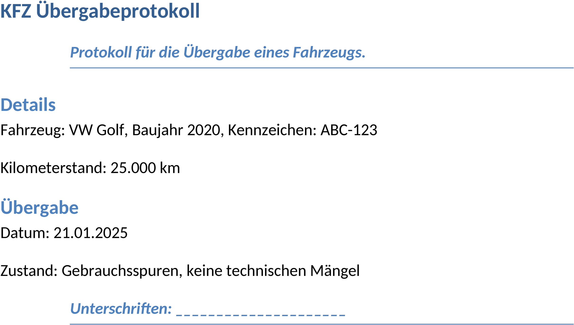 KFZ-Übergabeprotokoll im Word-Format