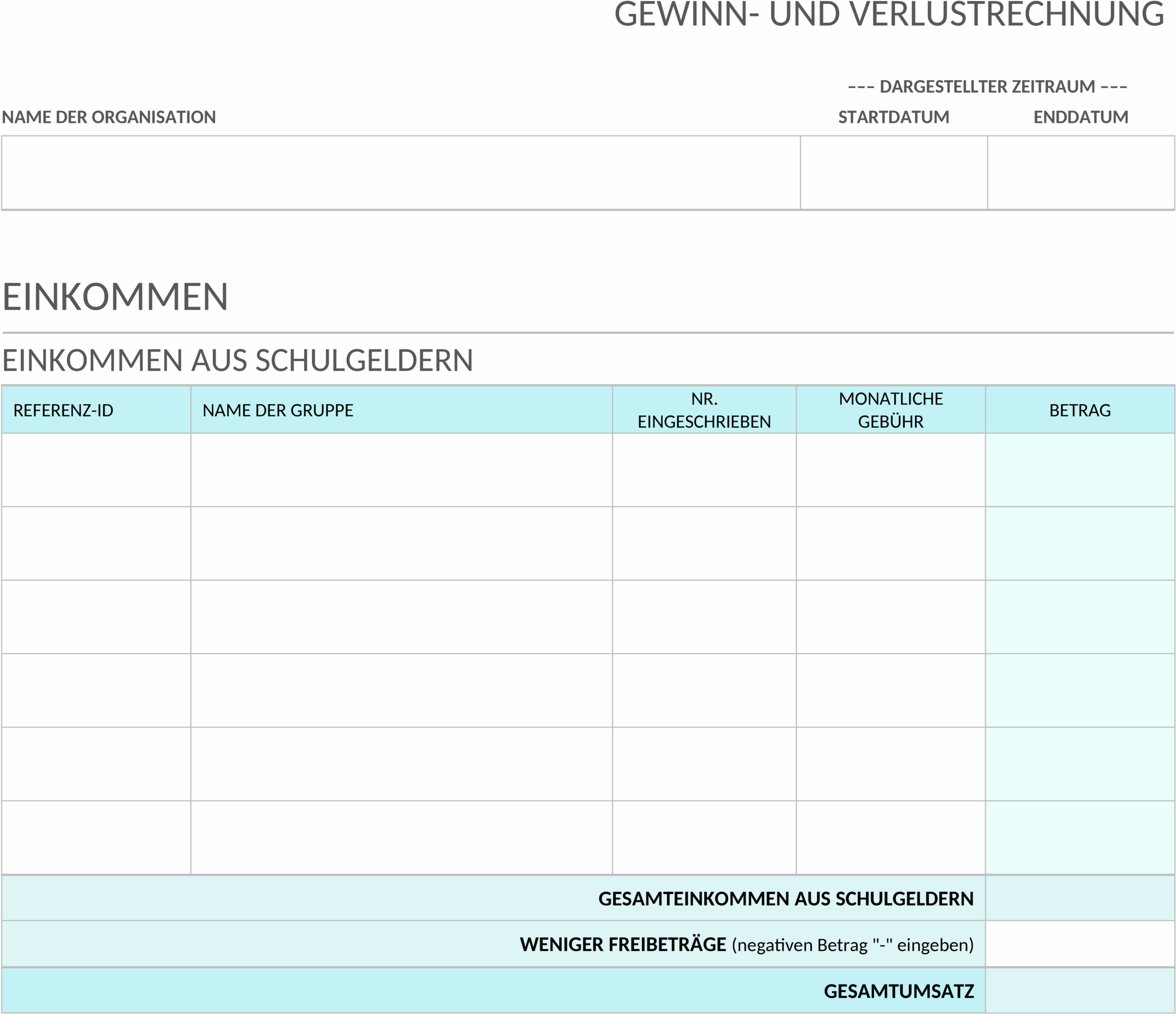 Word-Vorlage Gewinn- und Verlustrechnung Kindertagesstätte