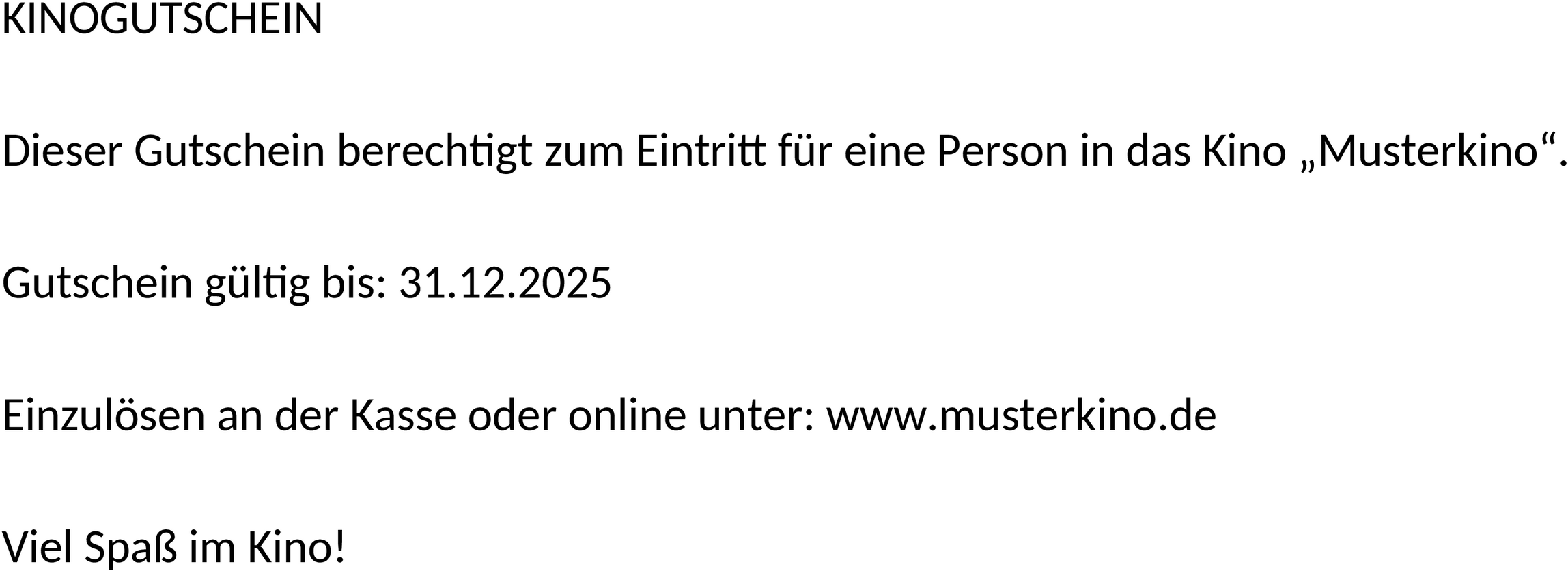 Kinogutschein Word-Vorlage