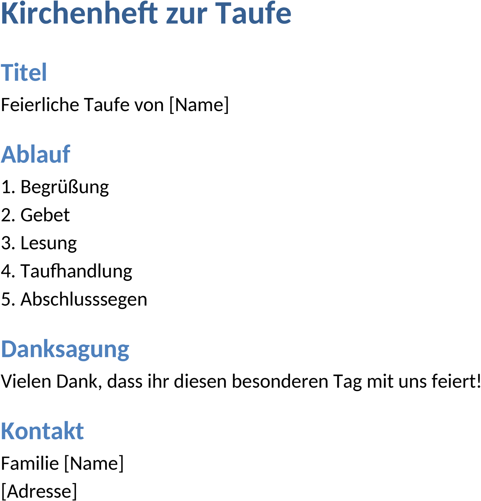 Word-Dokument: Kirchenheft zur Taufe