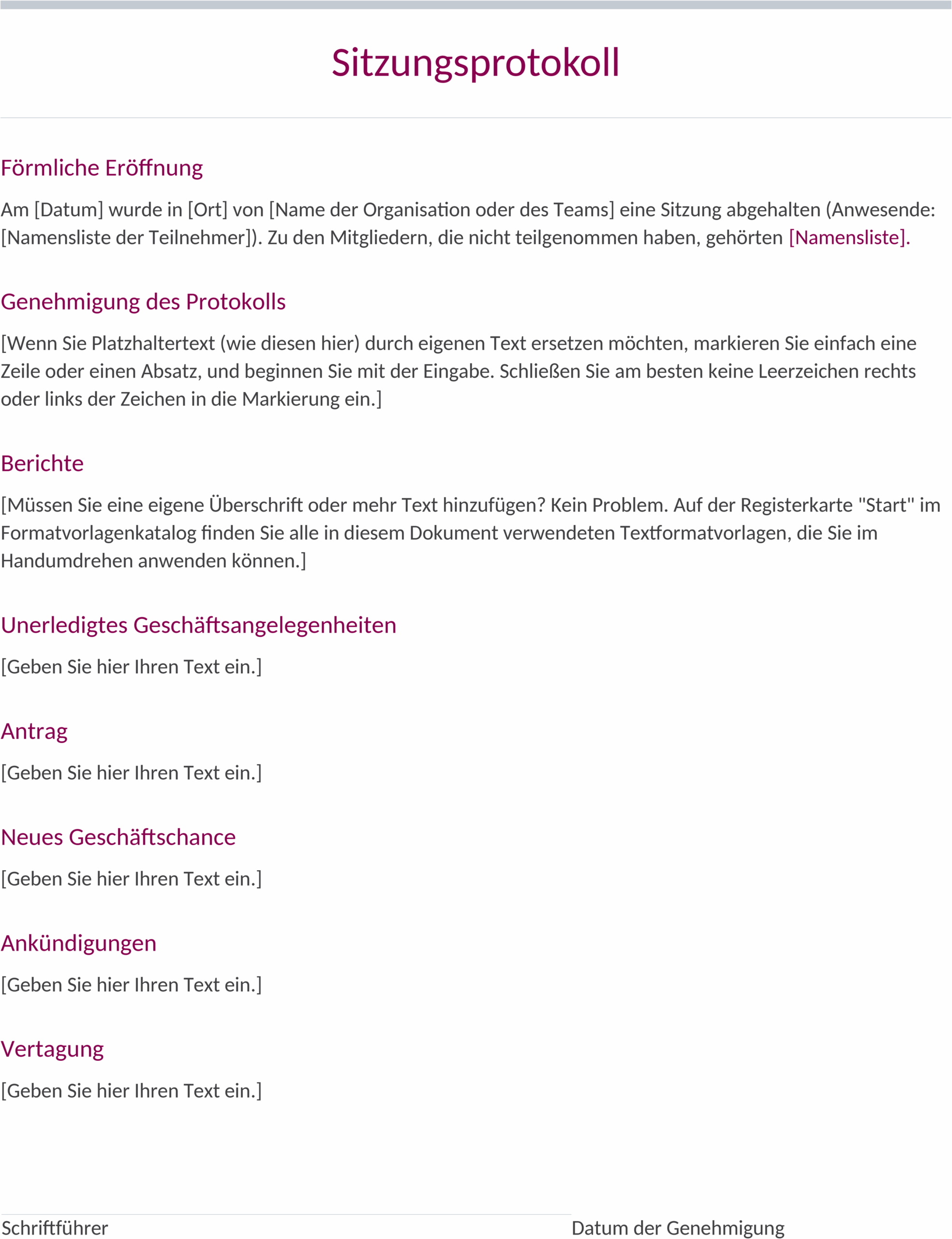 Word-Vorlage Klassisches Besprechungsprotokoll