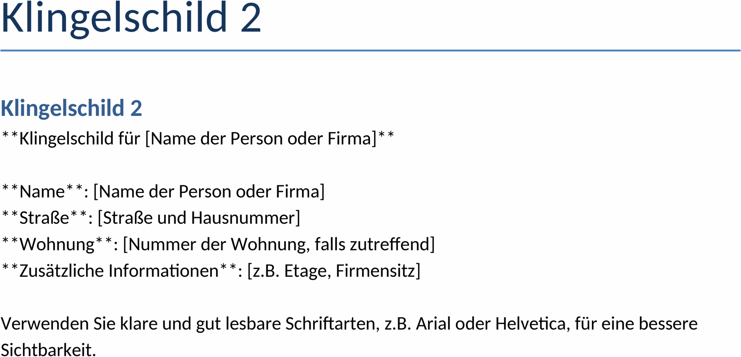 Word-Dokument Klingelschild