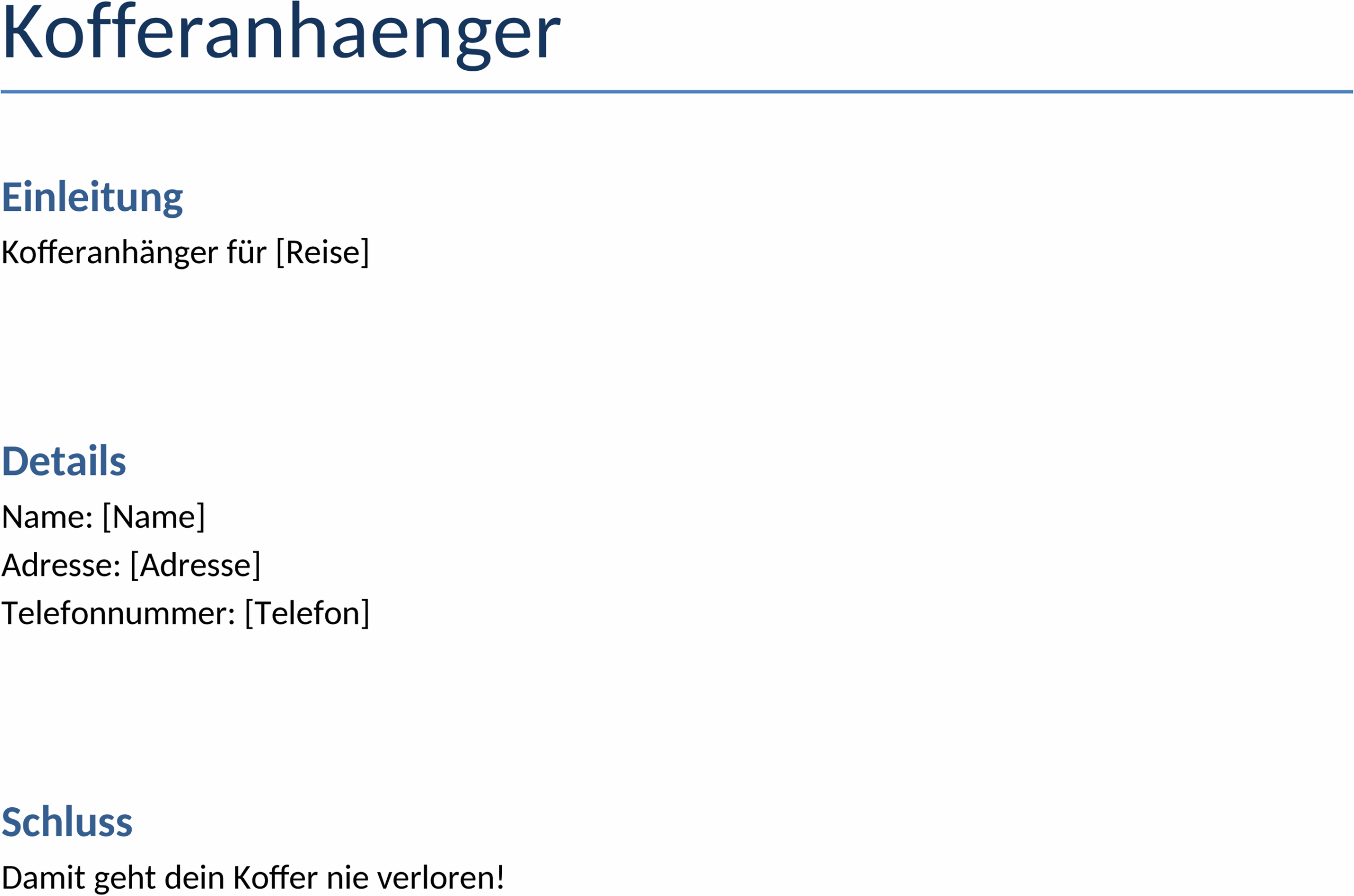 Kofferanhänger Word-Dokument