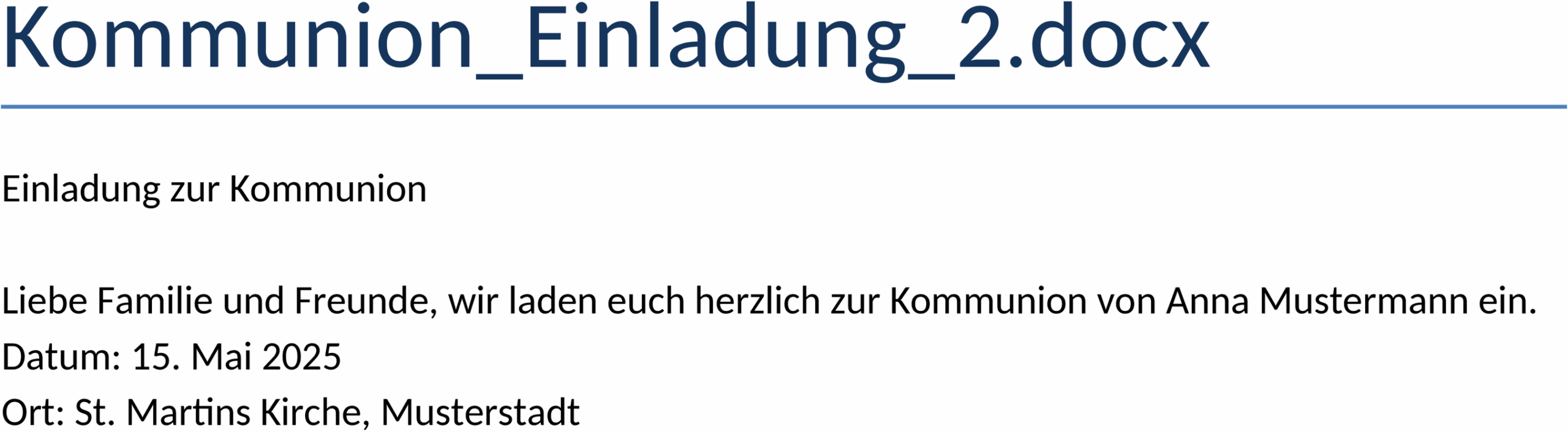 Word-Vorlage Kommunion Einladung
