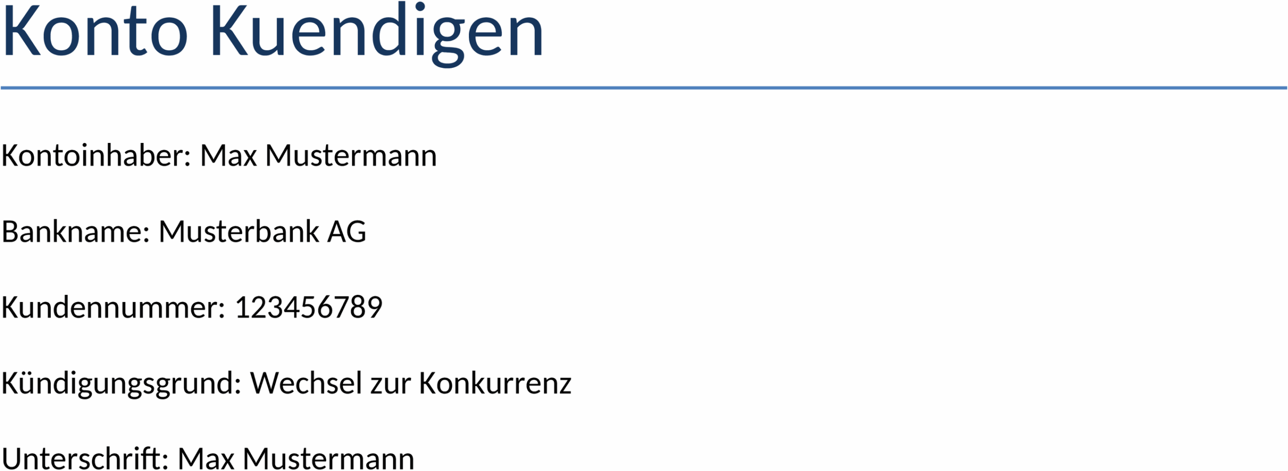 Konto kündigen Word-Dokument