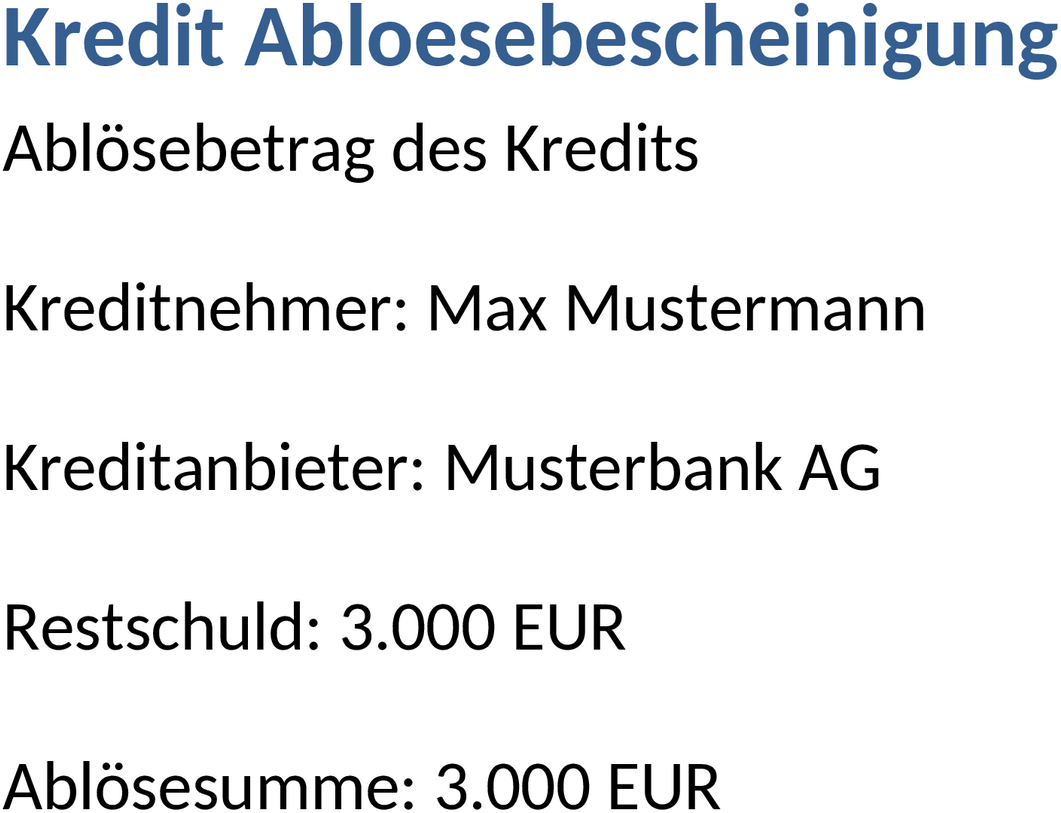 Kreditablösebescheinigung Word-Dokument