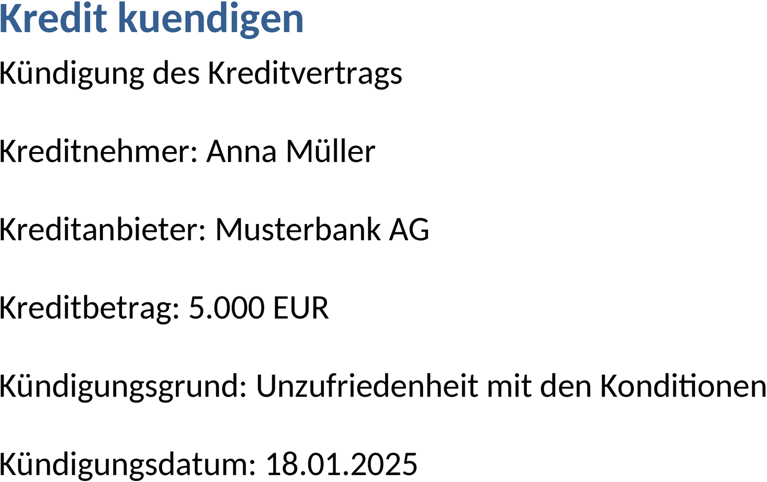 Word-Vorlage für Kreditkündigung