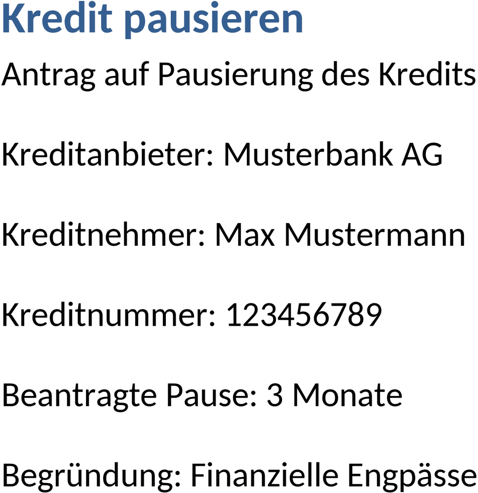 Kredit Pausieren Word-Vorlage