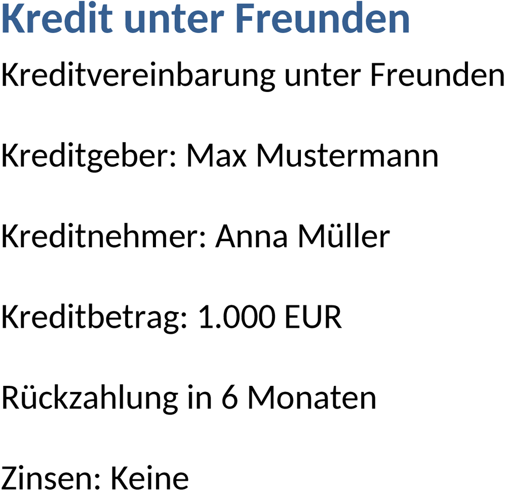 Word-Vorlage Kreditvertrag unter Freunden