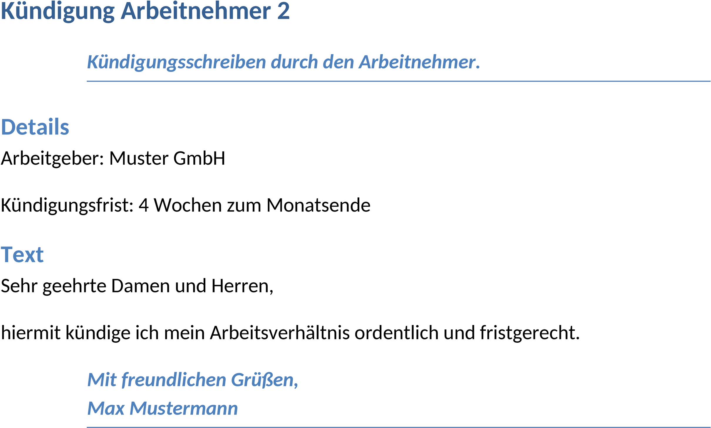 Kündigung Arbeitnehmer Vorlage