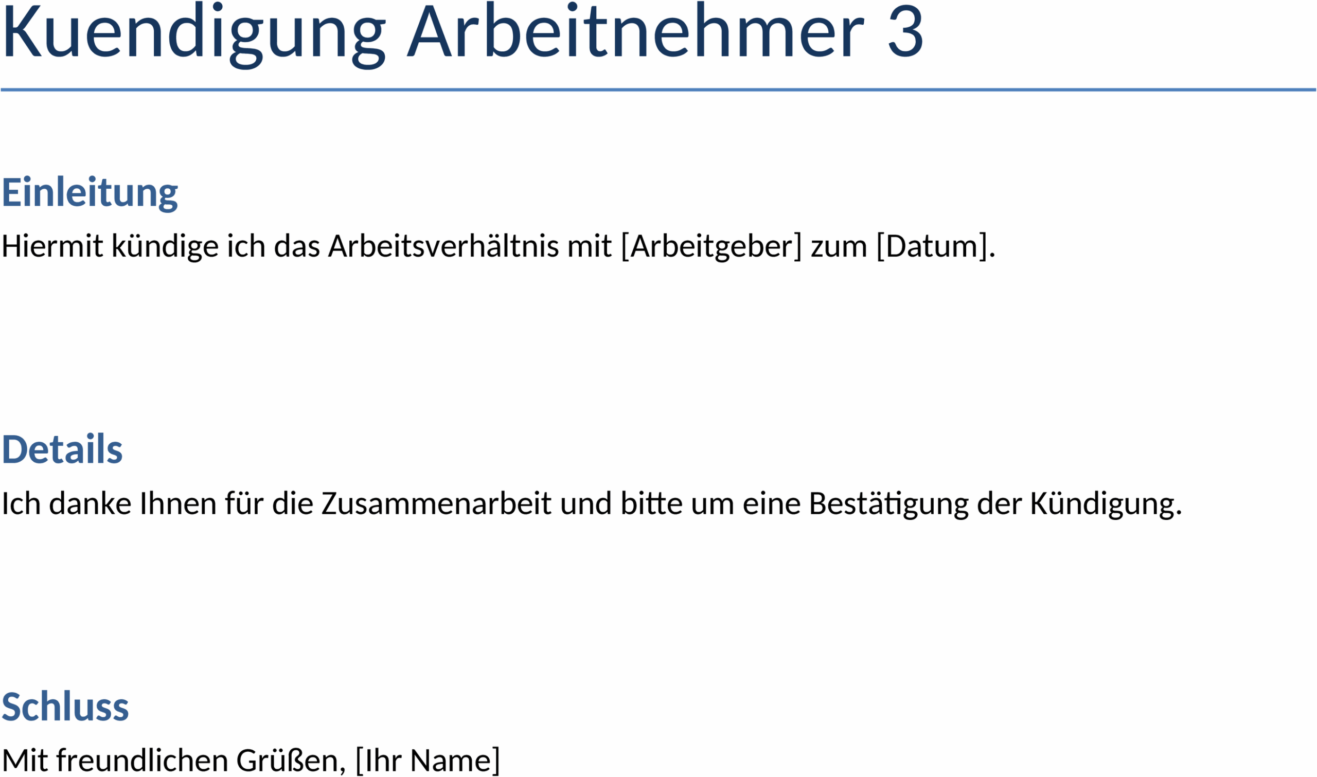 Kündigungsvorlage Arbeitnehmer Word-Dokument