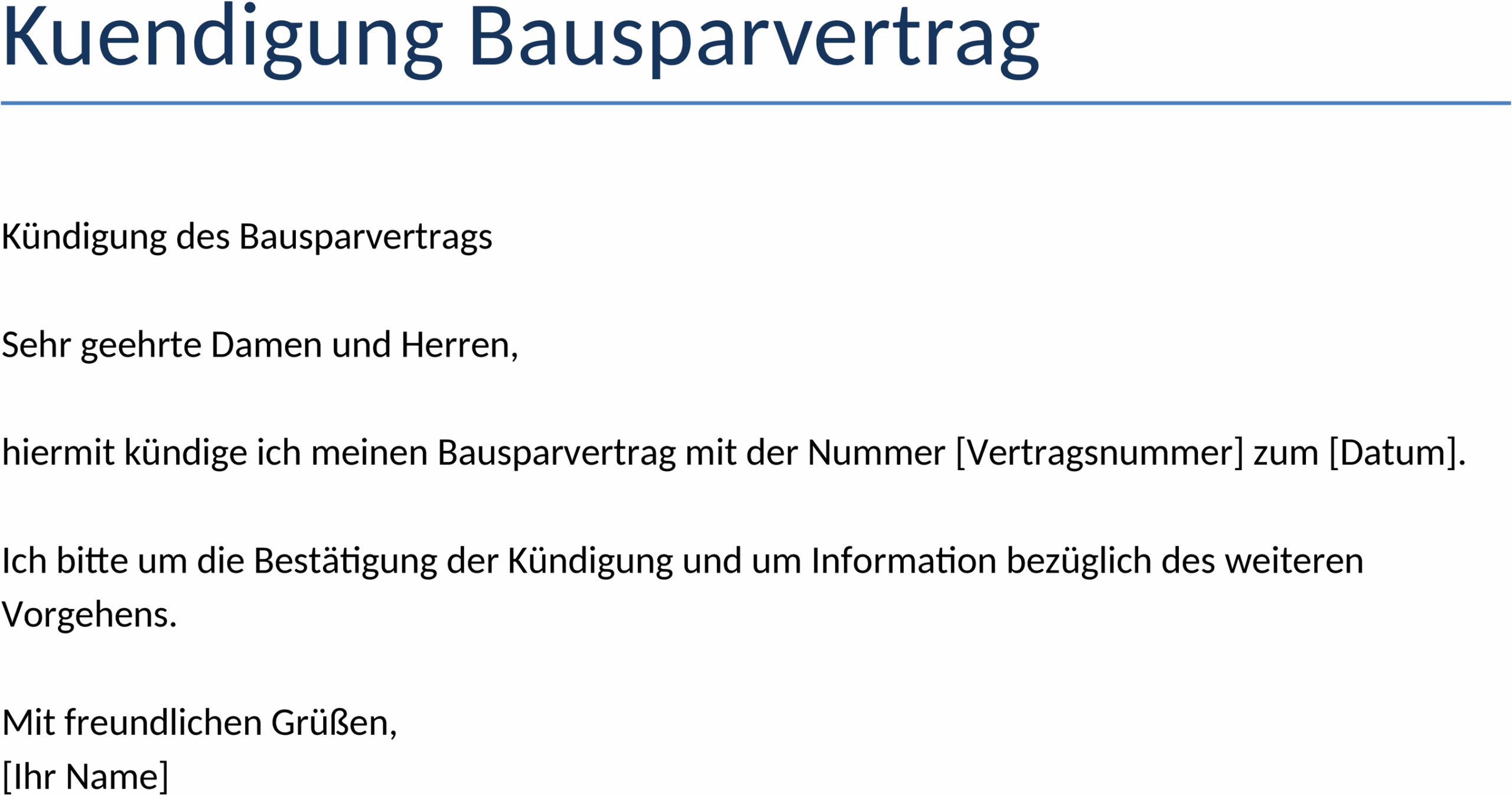 Kuendigung Bausparvertrag Word-Dokument