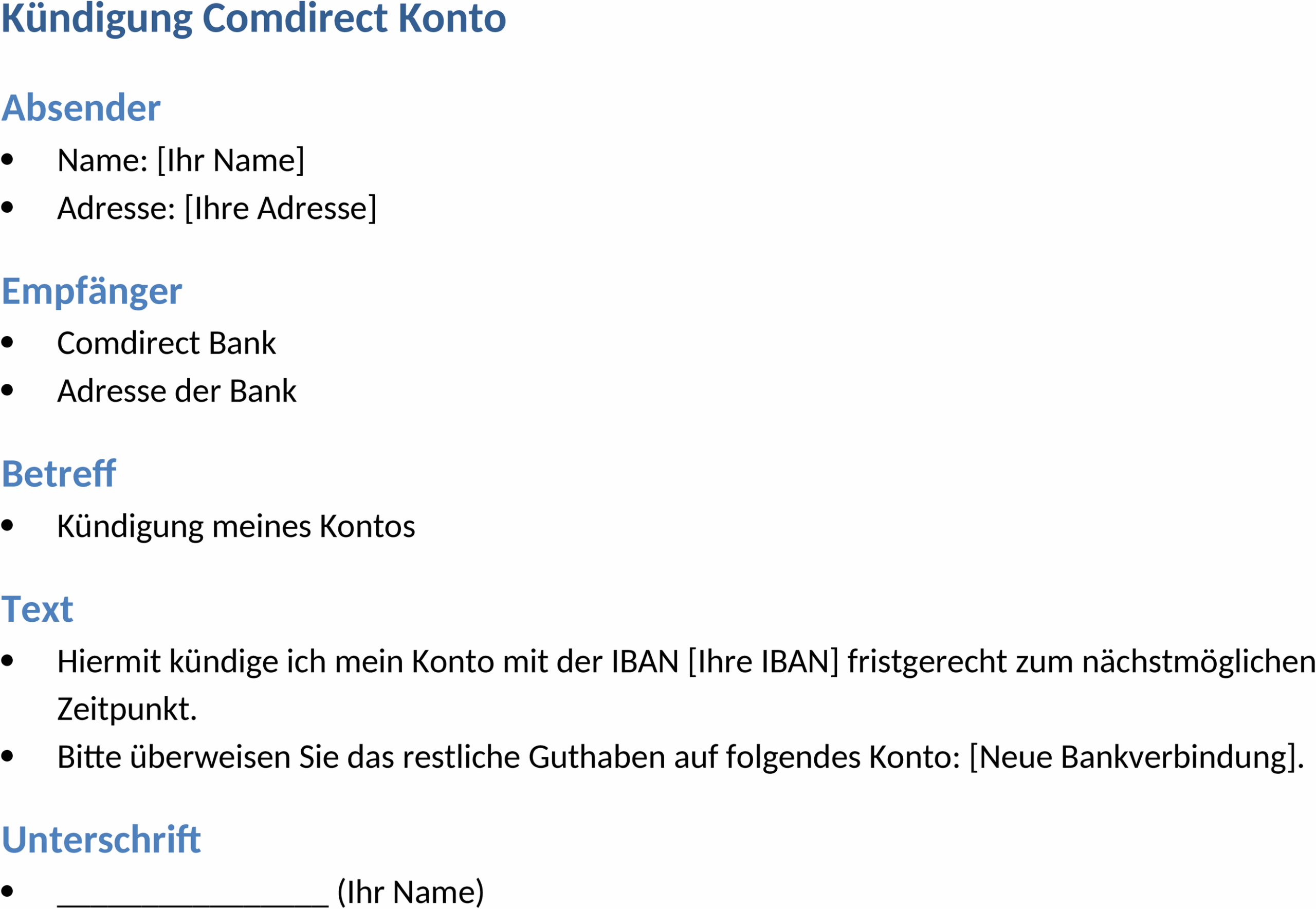 Word-Vorlage für Kuendigung Comdirect