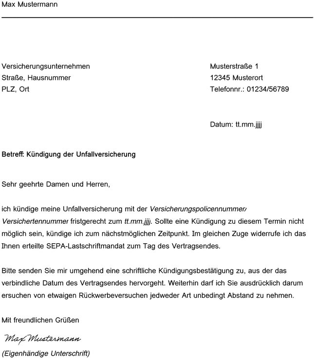 kuendigung-der-unfallversicherung-vorlage