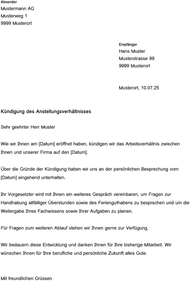 kuendigung-des-anstellungsverhaeltnisses-vorlage-arbeitsrecht
