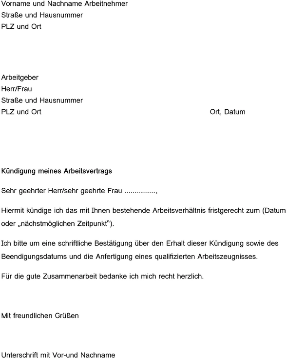kuendigung-des-arbeitsvertrags-vorlage