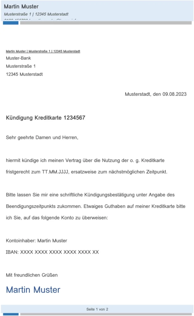 kuendigung-einer-kreditkarte-vorlage