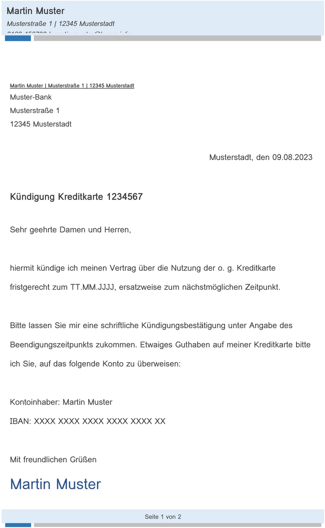 kuendigung-einer-kreditkarte-vorlage