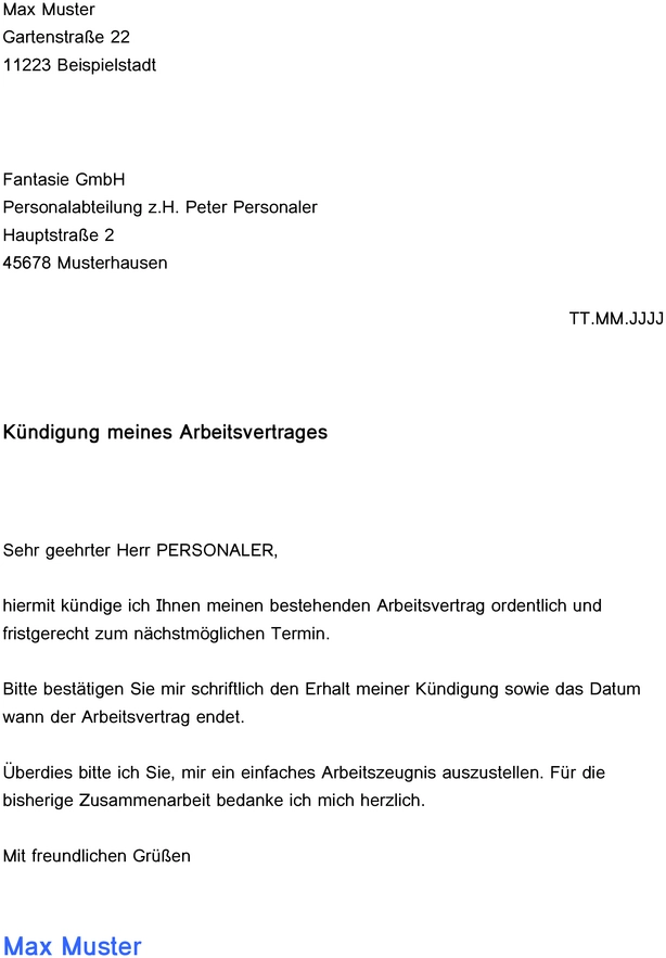 kuendigung-eines-arbeitsvertrages-unterlagen-vorlage