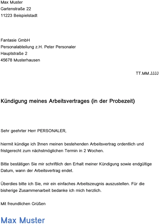kuendigung-eines-arbeitsvertrags-in-der-probezeit-vorlage