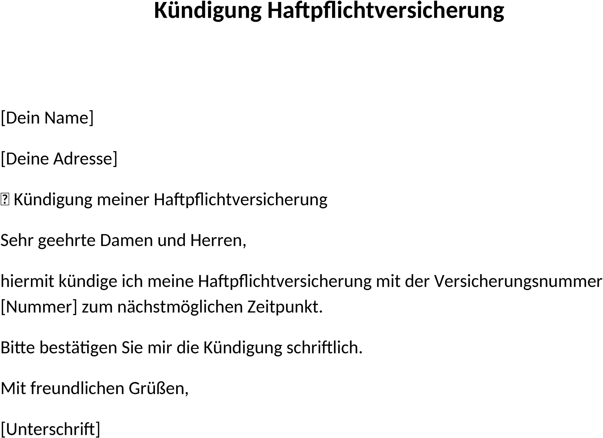 Kündigung Haftpflichtversicherung Word-Datei