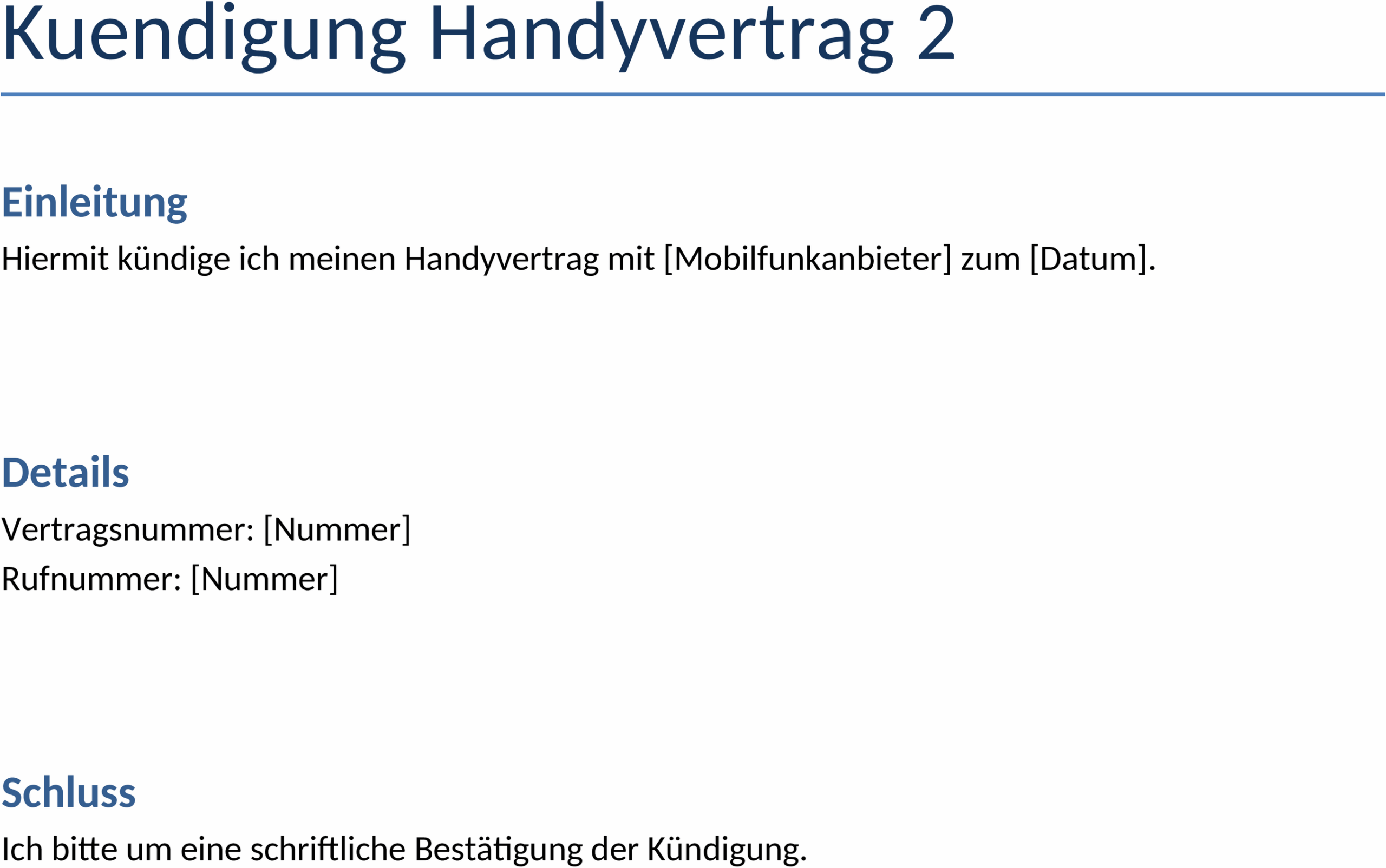 Word-Vorlage Kündigung Handyvertrag