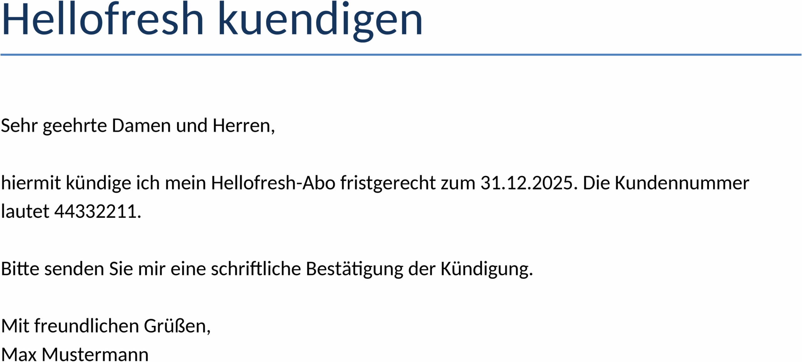 Word-Vorlage zur Kündigung von HelloFresh