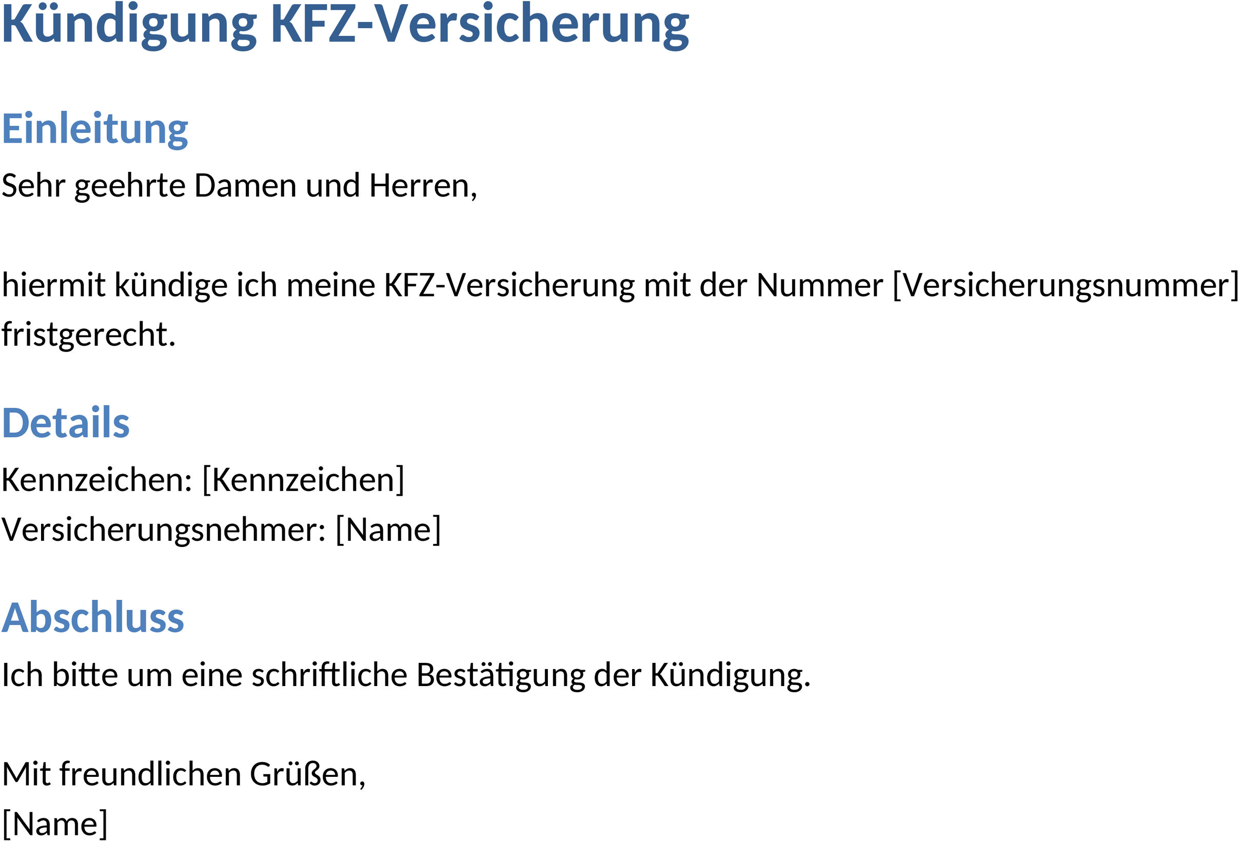 Kündigung Kfz-Versicherung Word-Dokument