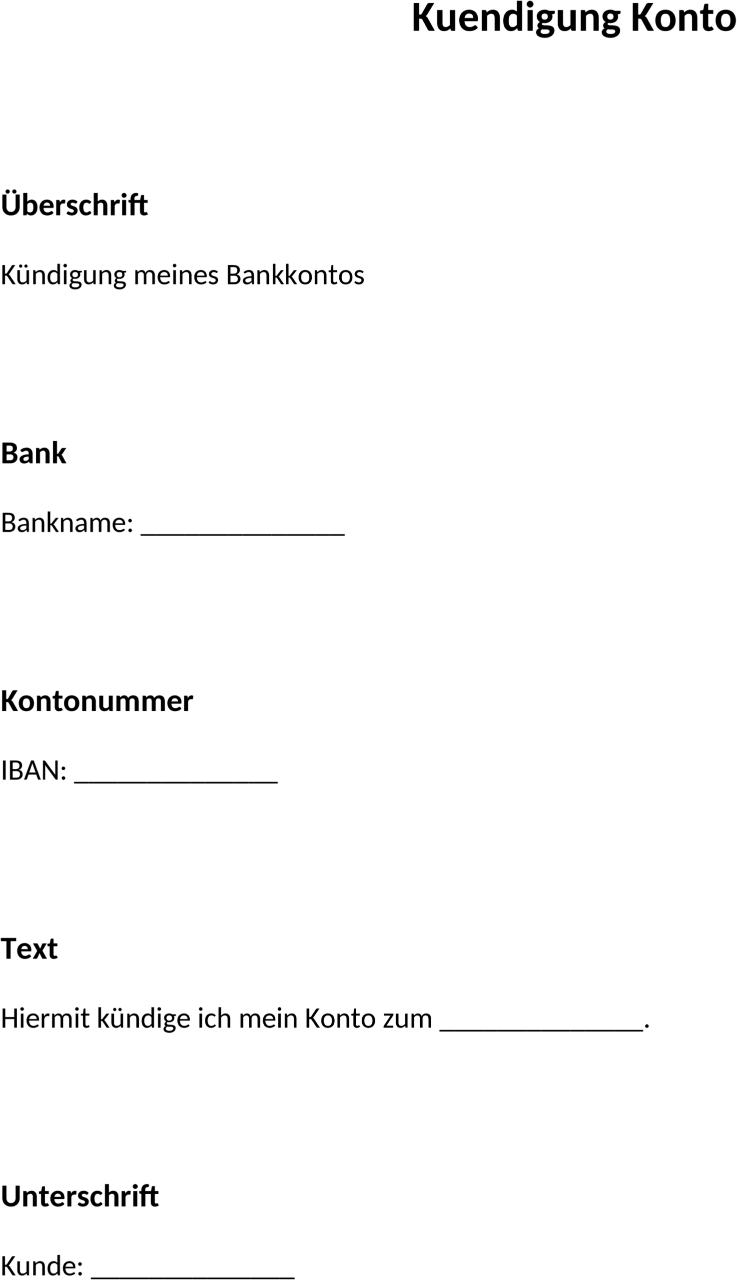Word-Vorlage Kündigung Konto