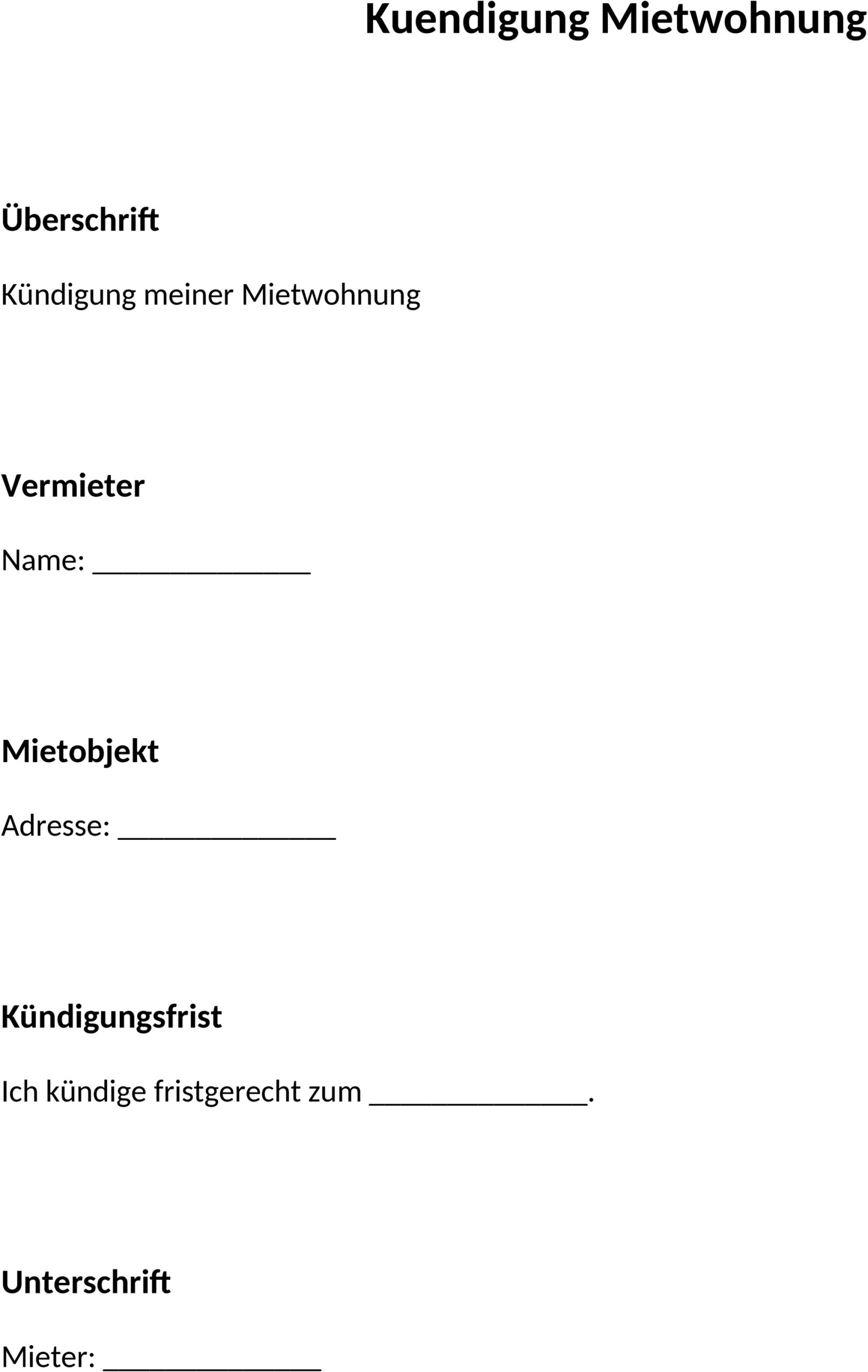 Word-Vorlage Kündigung Mietwohnung