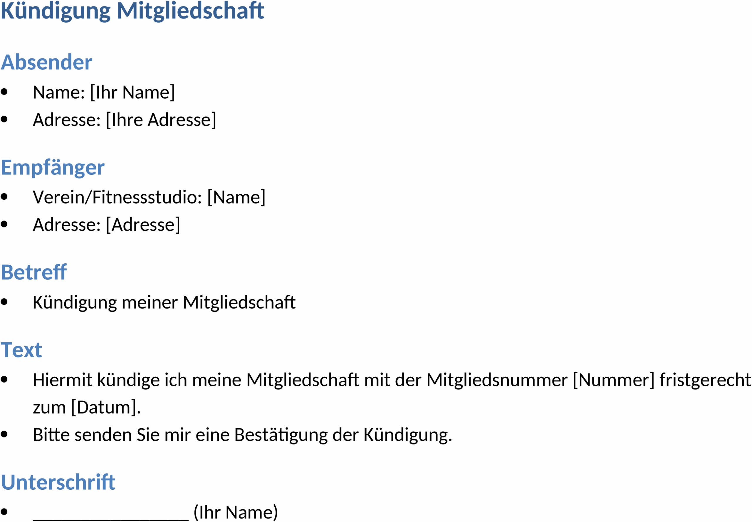 Word-Vorlage Kündigung Mitgliedschaft