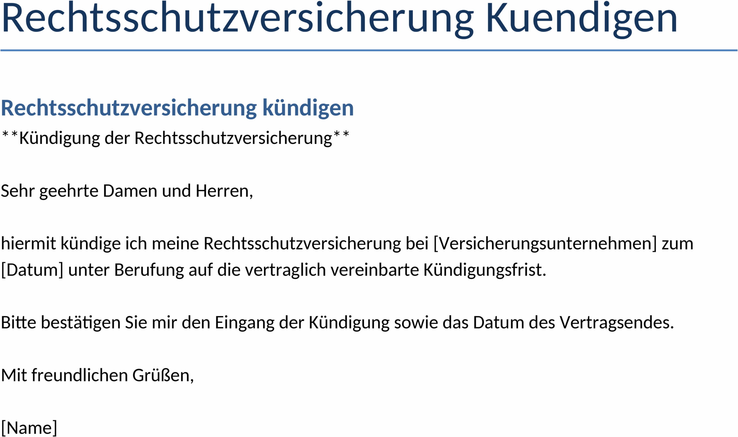 Word Vorlage Kündigung Rechtsschutzversicherung