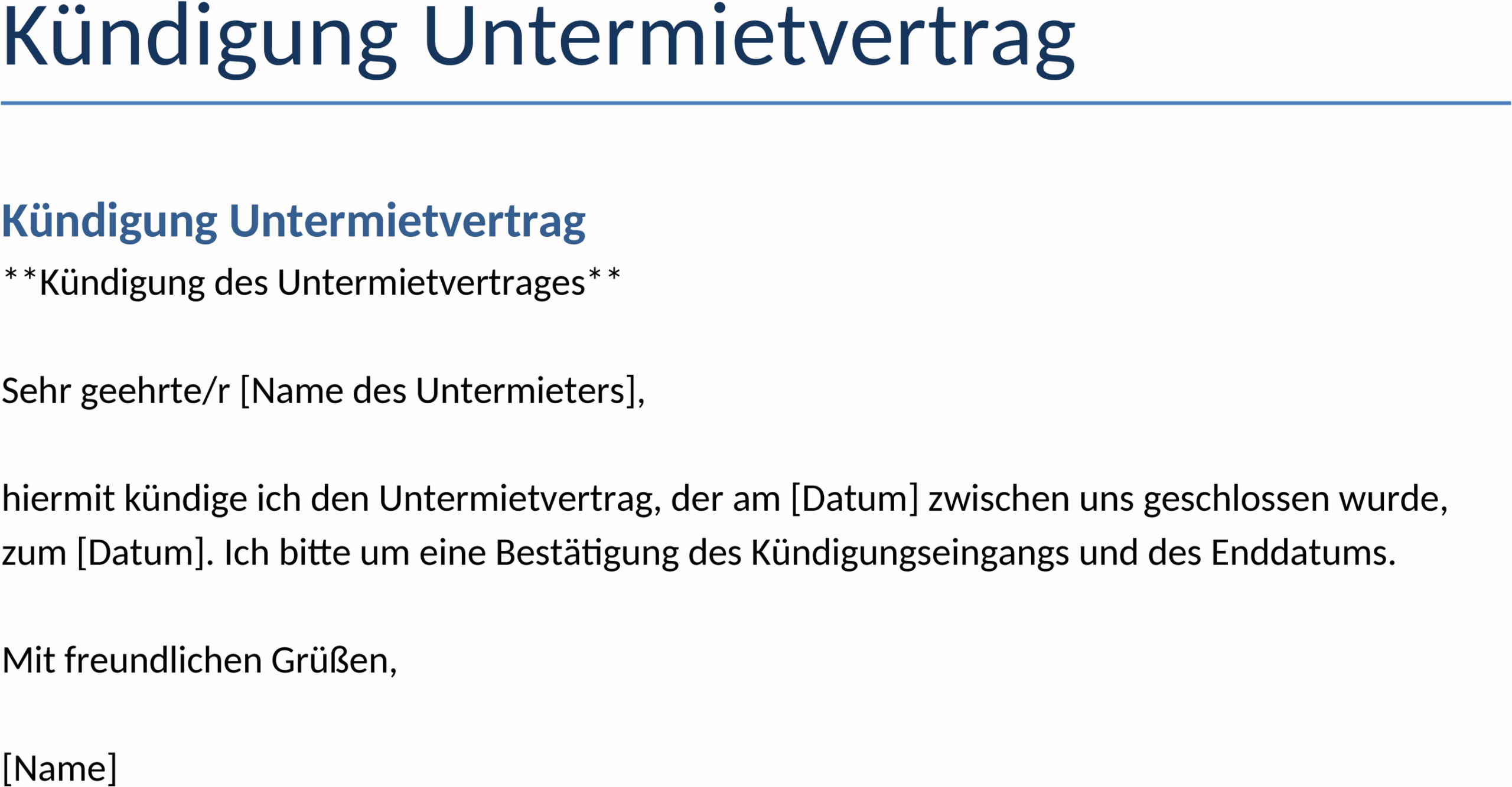 Word-Datei: Kündigung Untermietvertrag